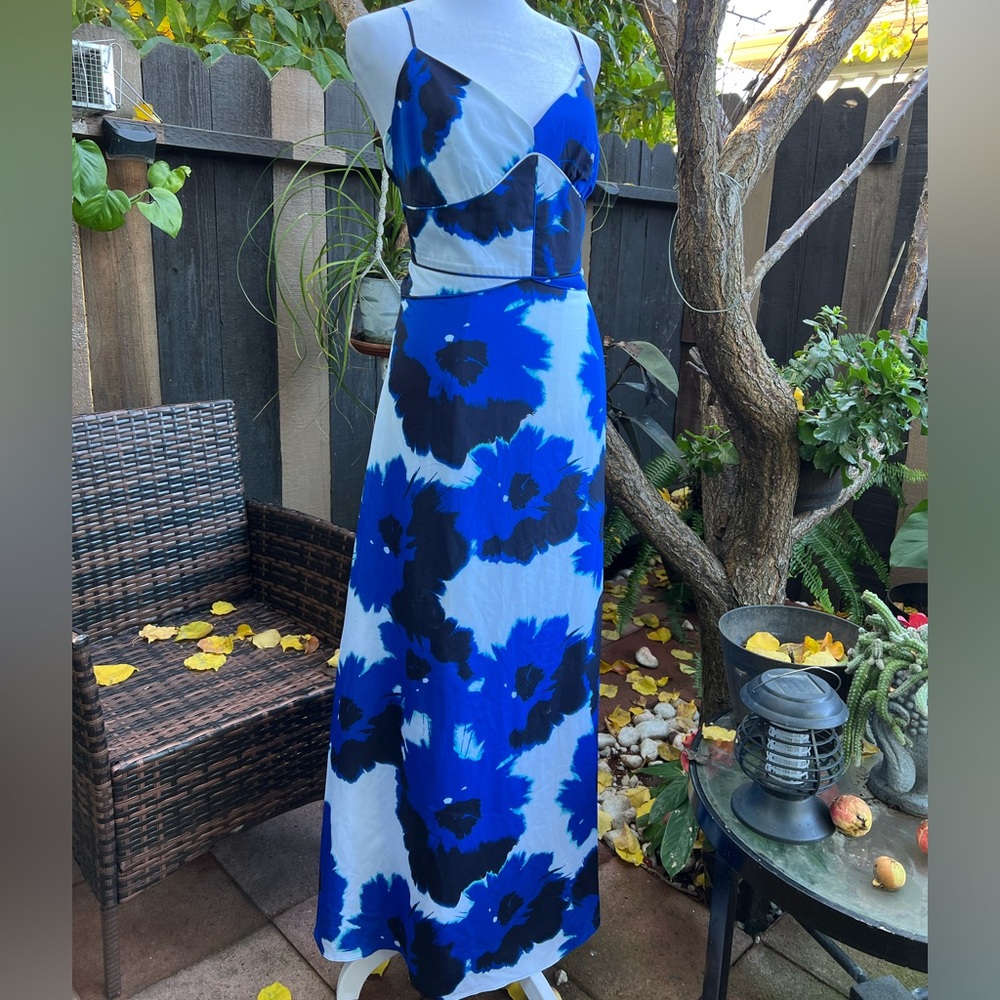 Blue and white floral abstract Banana Republic maxi dress